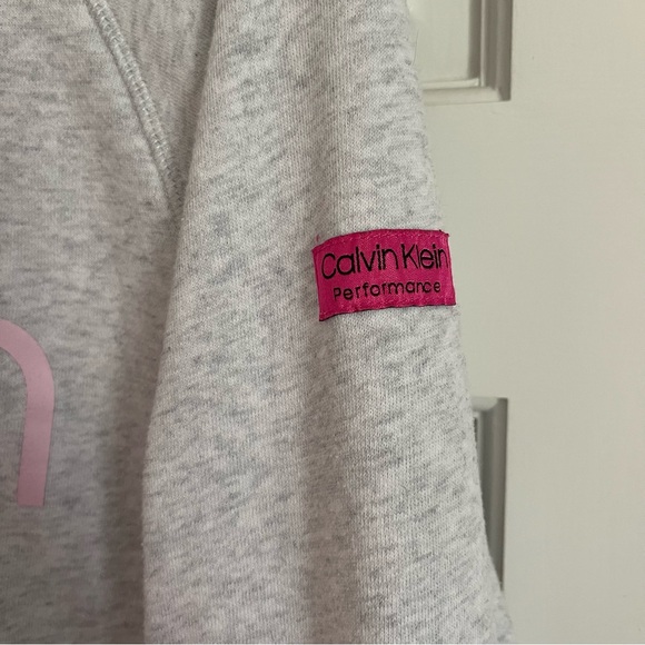 Calvin Klein Performance Light Heather Gray Hoodie with Pink Ombré Logo - Picture 4 of 5